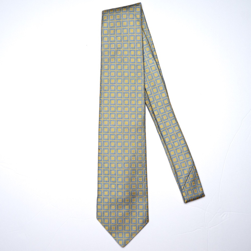 Brooks Brothers Pure Silk Gold and Blue Geometric Woven Necktie, EUC - Picture 6 of 6